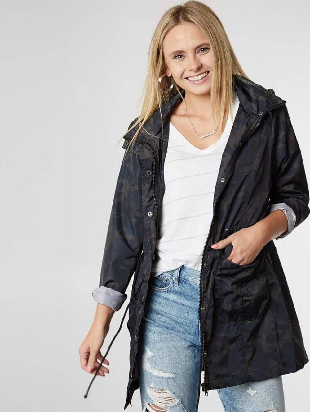 BKE Camo Nylon Hooded Jacket